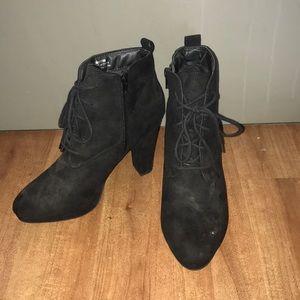 Black lace heel boots